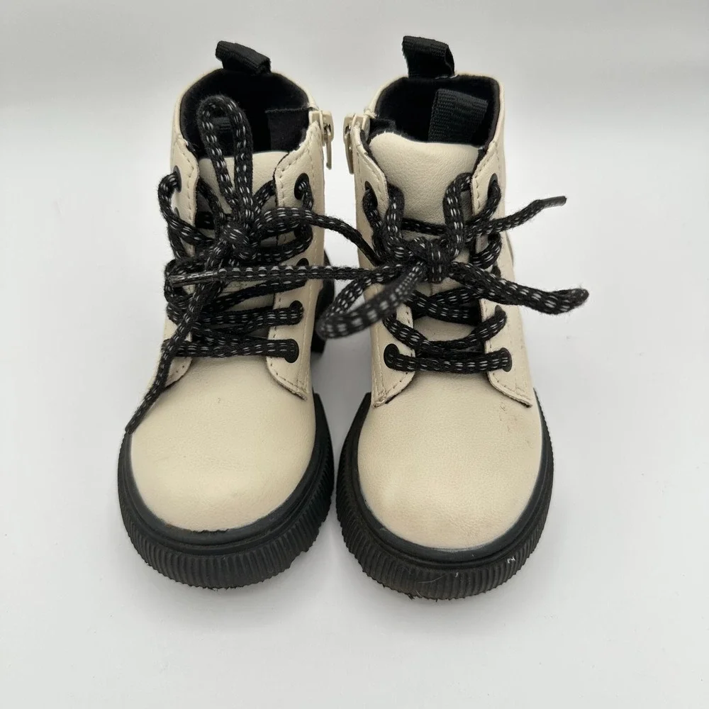 Zara Combat Boots Toddler US 6 EU 22 Beige Lace Up Faux Leather Back To School